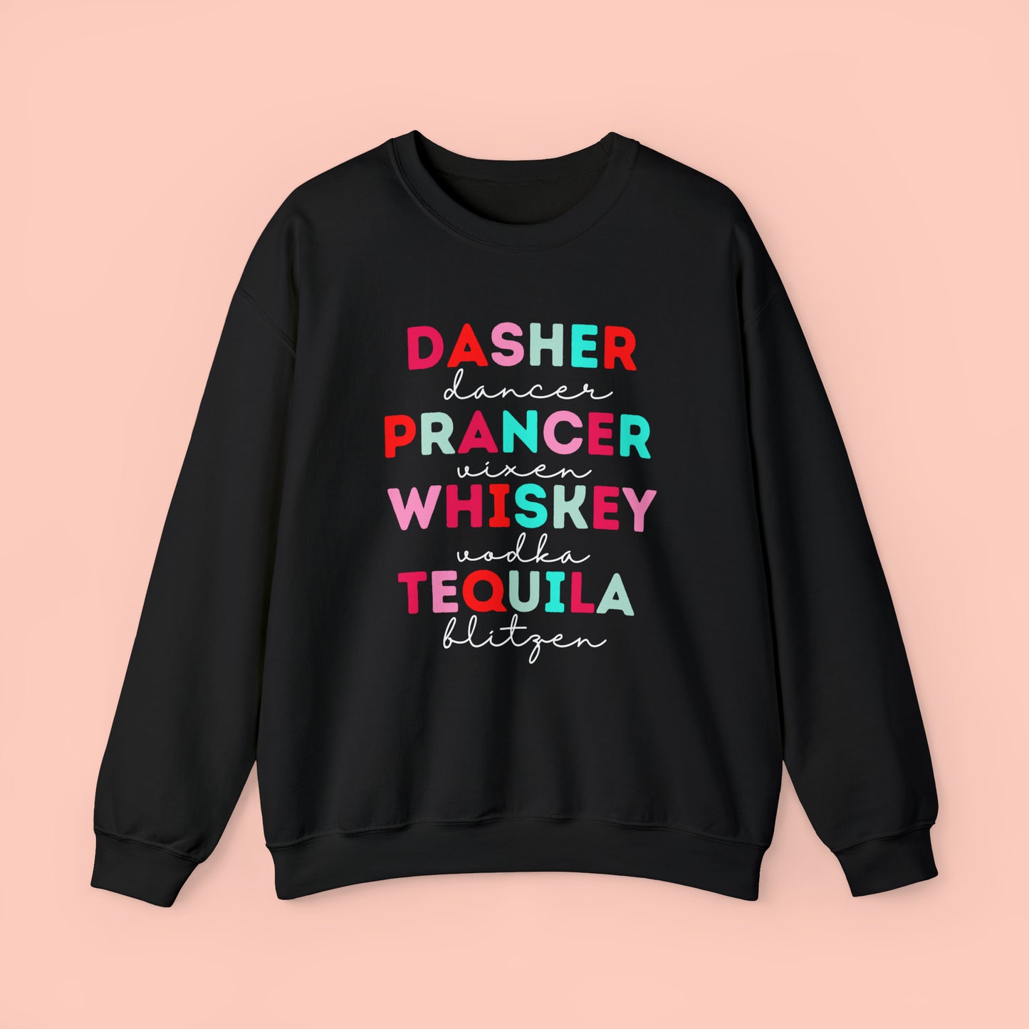 Reindeer & Alcohol names - Pink Design - Christmas Crewneck Sweatshirt