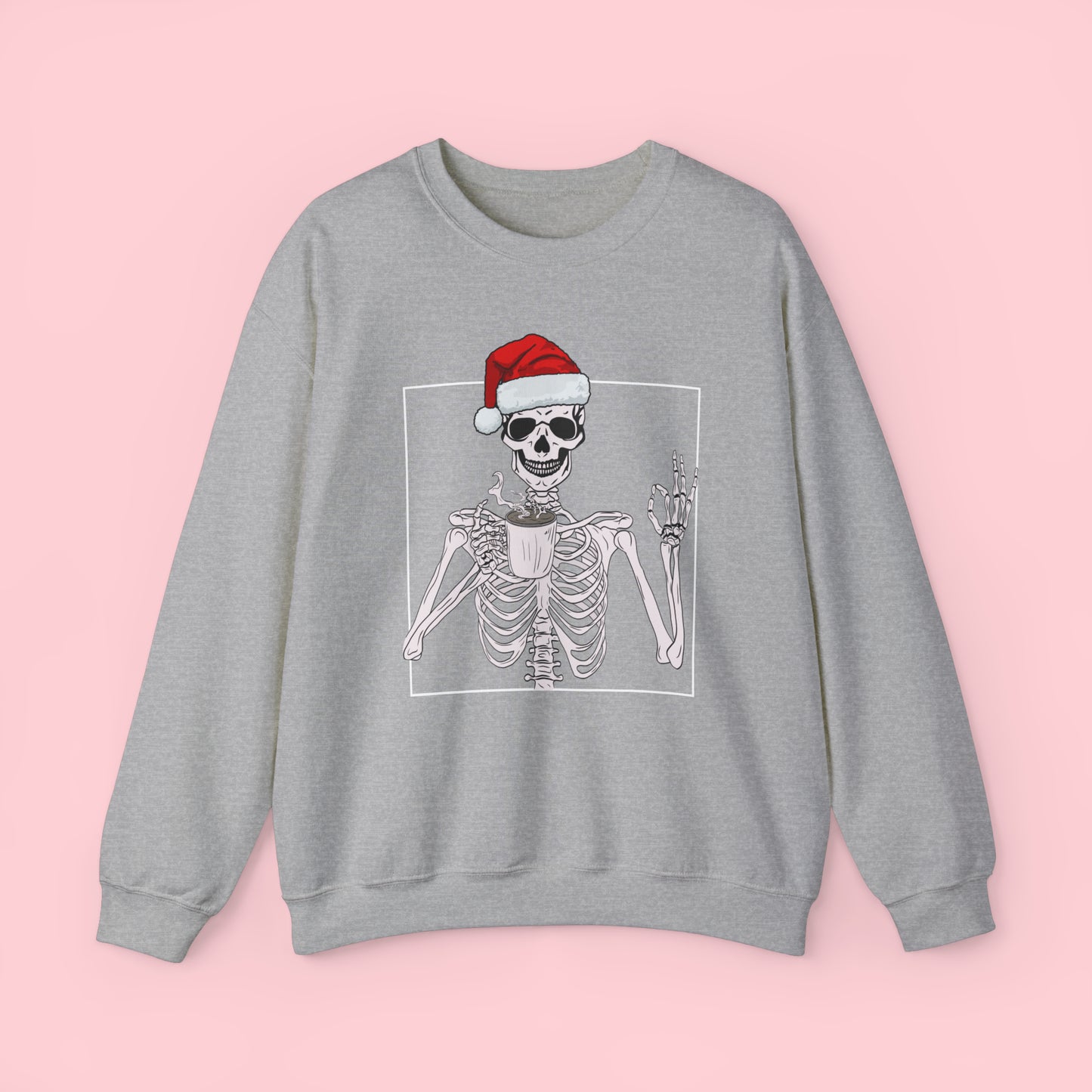 Coffee Drinking Skeleton Christmas Crewneck Sweatshirt