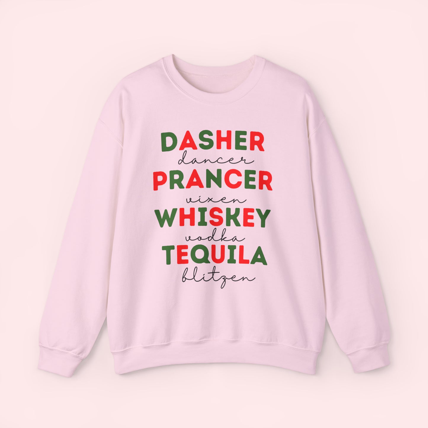 Reindeer & Alcohol - Christmas Crewneck Sweatshirt / Red & Green