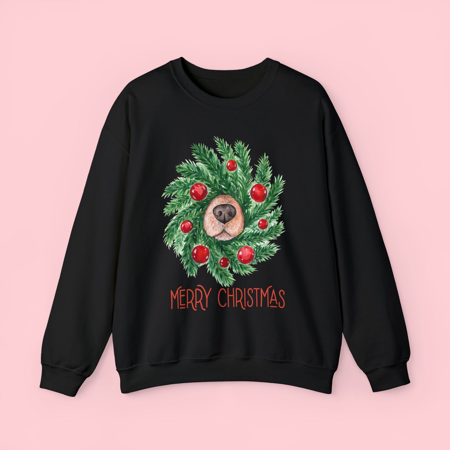 Wreath Dog Nose Christmas Crewneck Sweatshirt