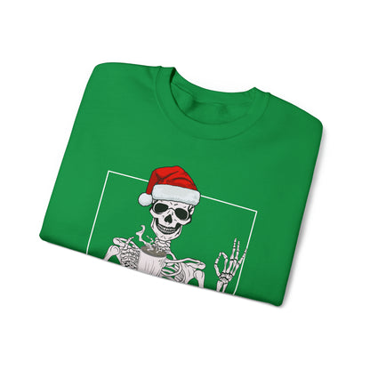 Coffee Drinking Skeleton Christmas Crewneck Sweatshirt