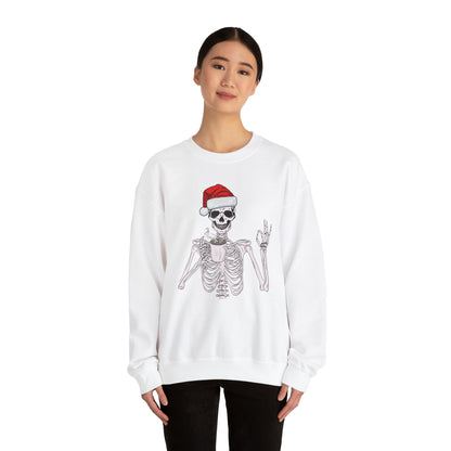 Coffee Drinking Skeleton Christmas Crewneck Sweatshirt