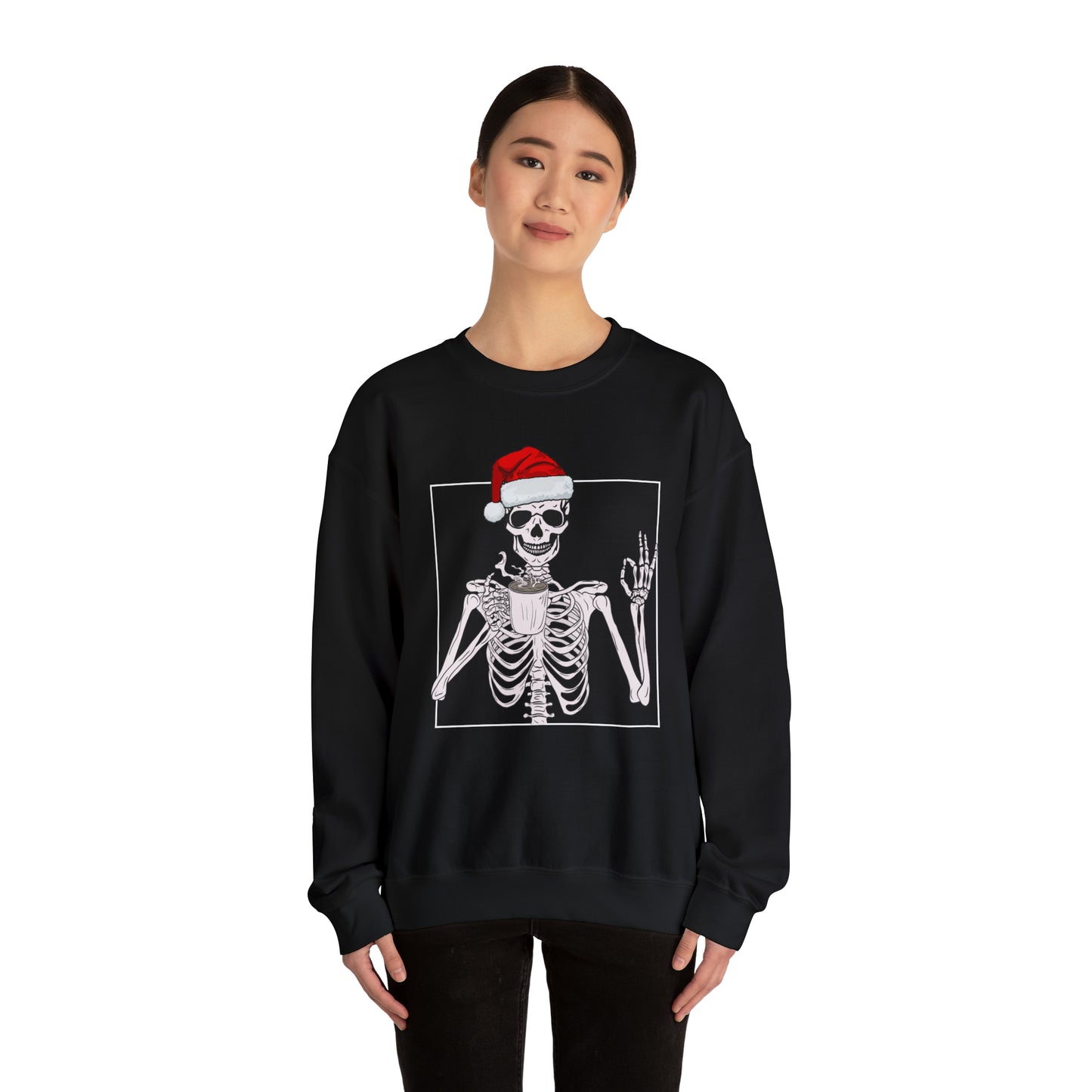 Coffee Drinking Skeleton Christmas Crewneck Sweatshirt