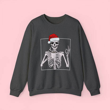 Coffee Drinking Skeleton Christmas Crewneck Sweatshirt