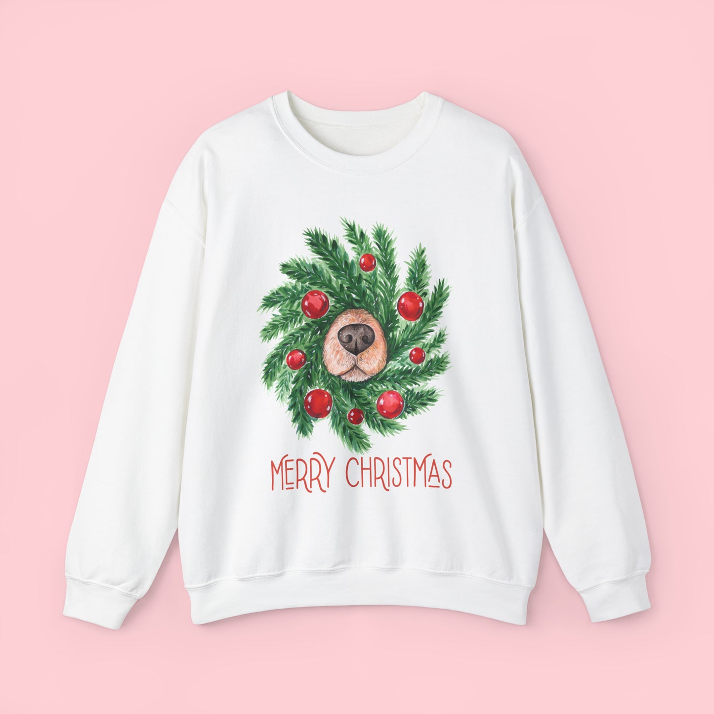 Wreath Dog Nose Christmas Crewneck Sweatshirt