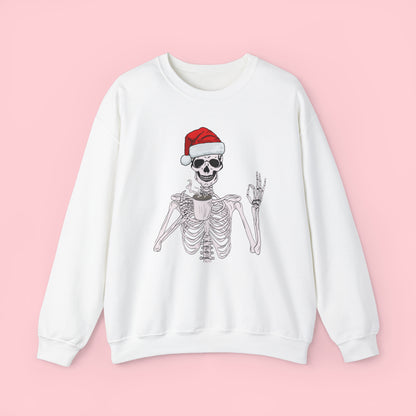 Coffee Drinking Skeleton Christmas Crewneck Sweatshirt