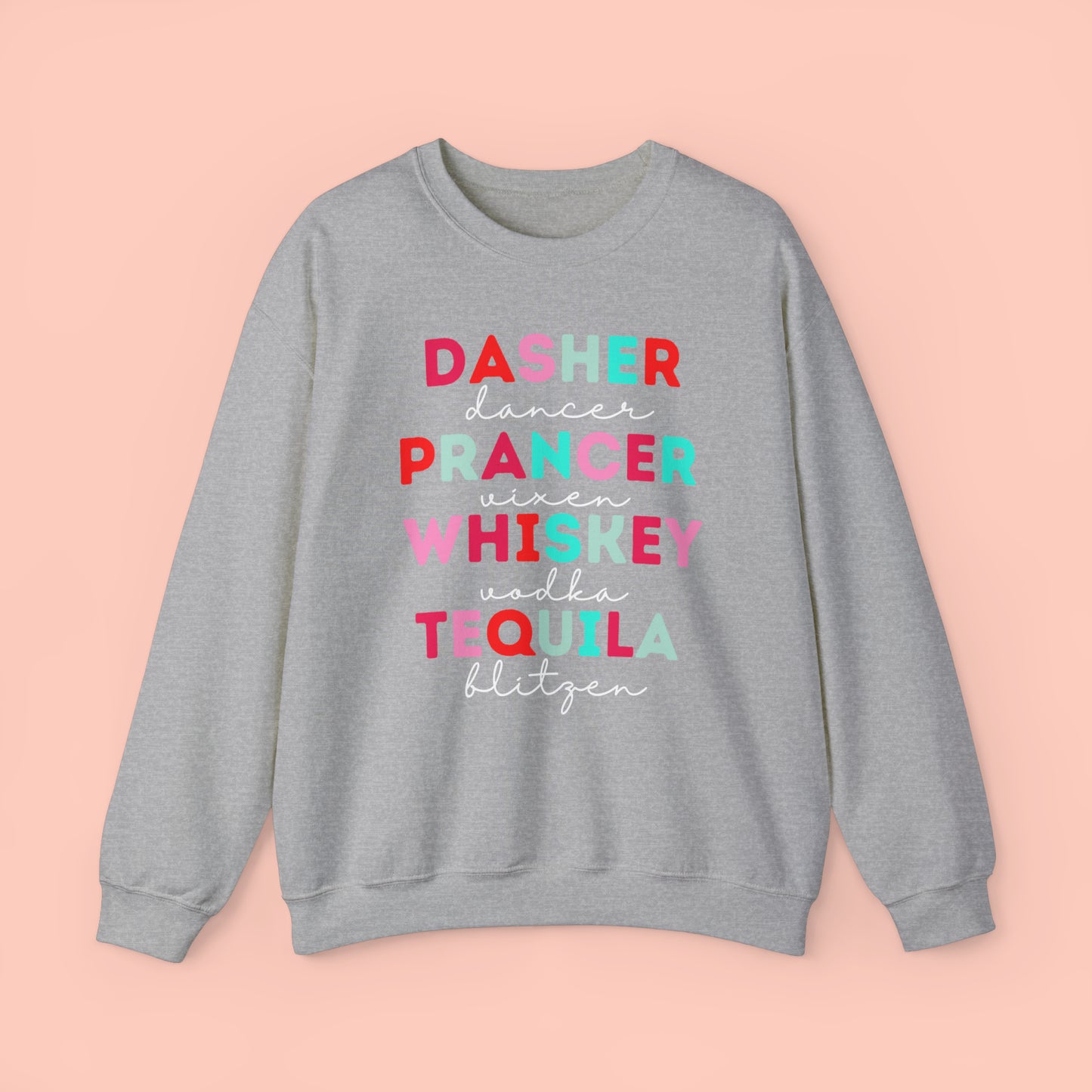 Reindeer & Alcohol names - Pink Design - Christmas Crewneck Sweatshirt