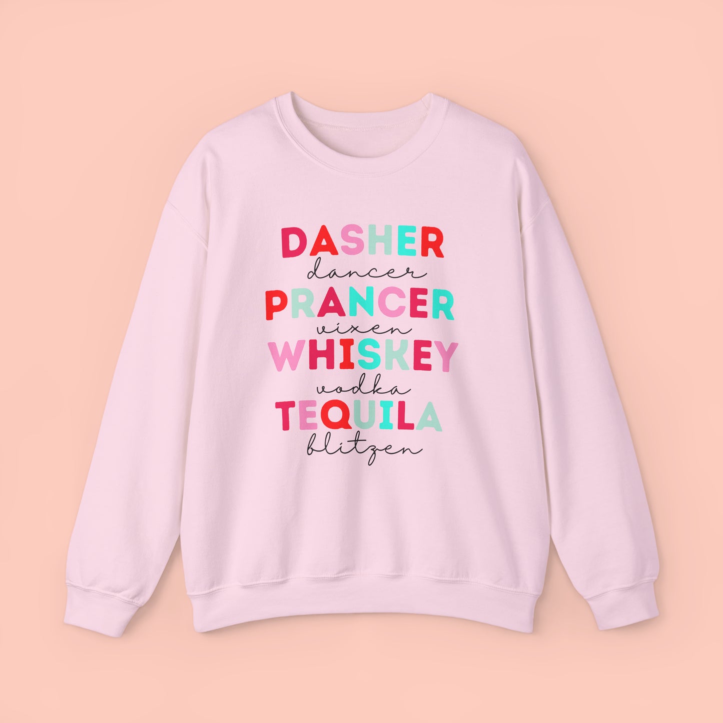 Reindeer & Alcohol names - Pink Design - Christmas Crewneck Sweatshirt