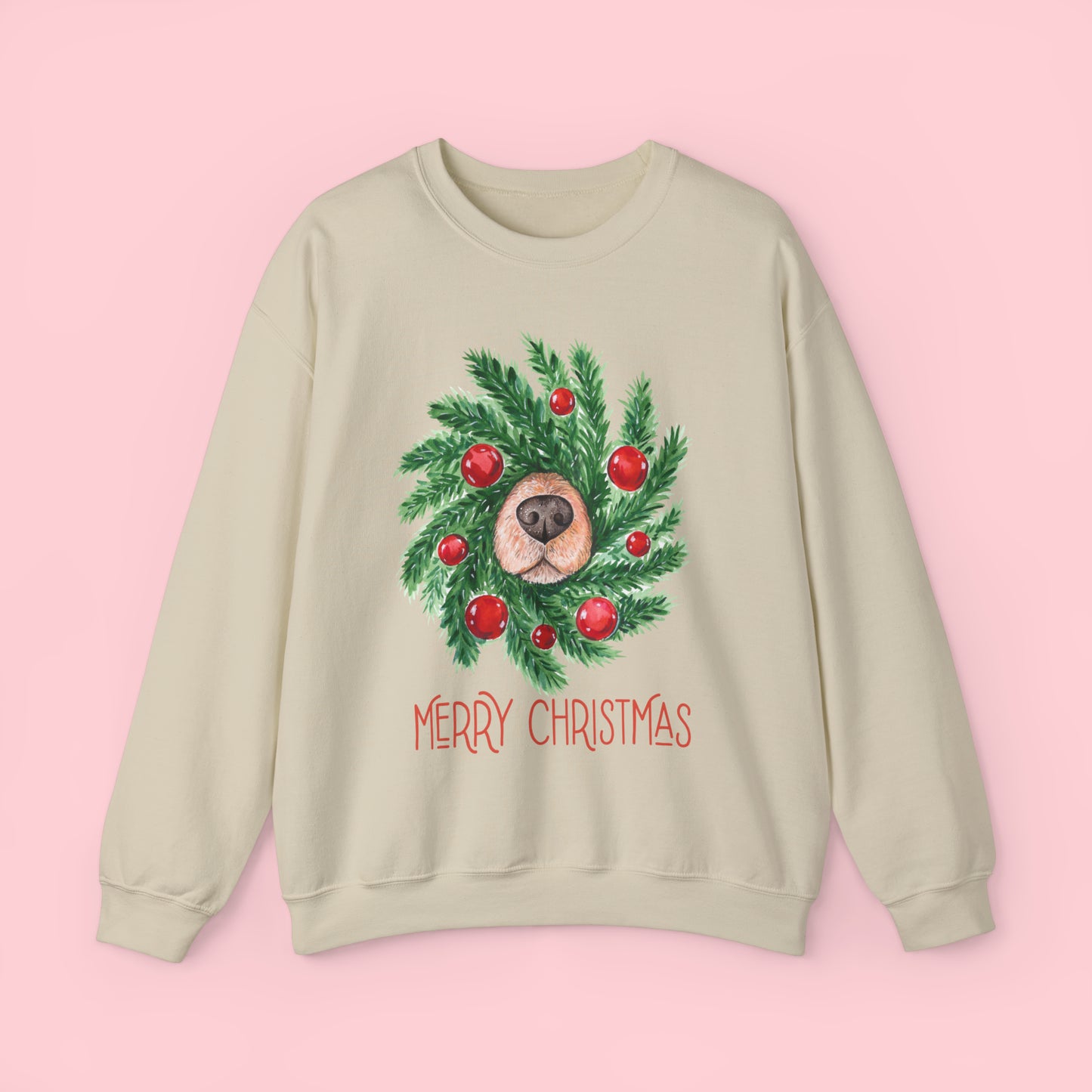 Wreath Dog Nose Christmas Crewneck Sweatshirt