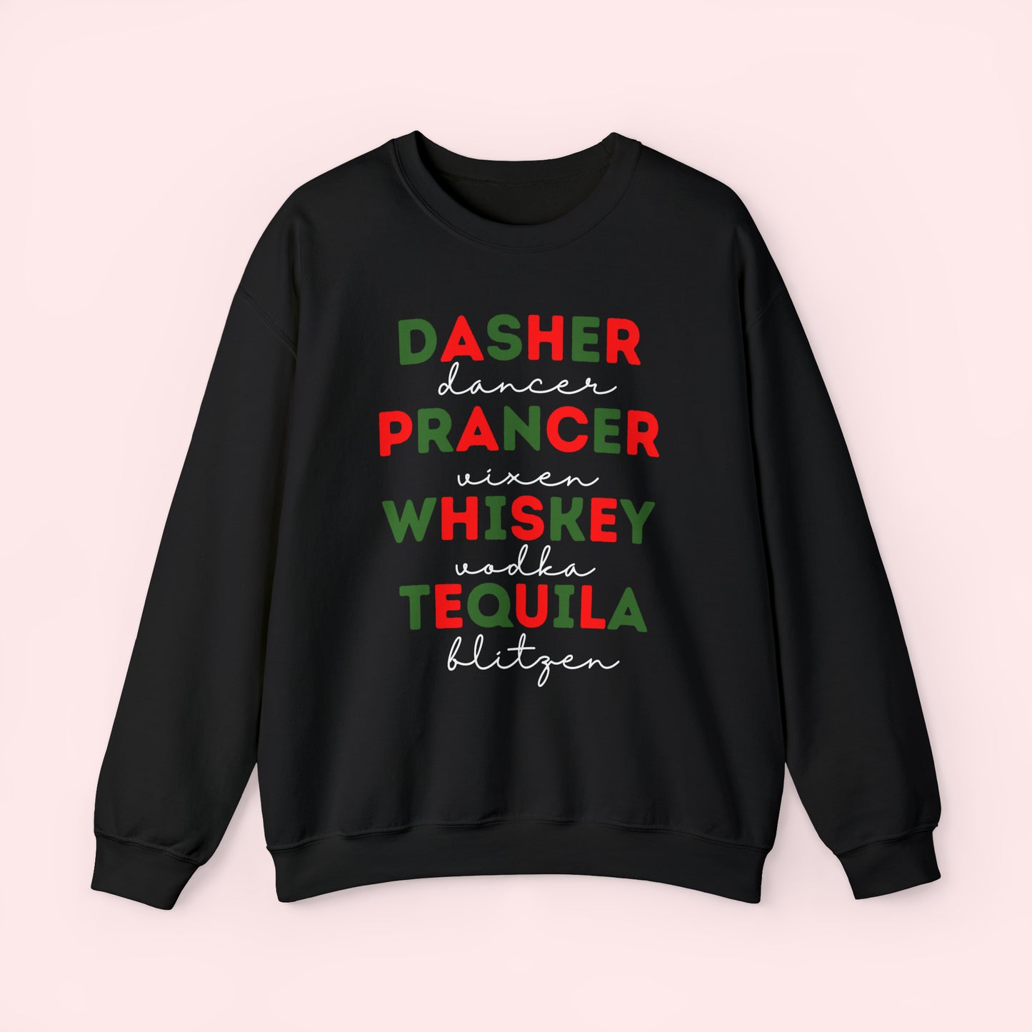 Reindeer & Alcohol - Christmas Crewneck Sweatshirt / Red & Green