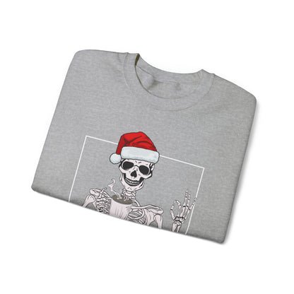 Coffee Drinking Skeleton Christmas Crewneck Sweatshirt