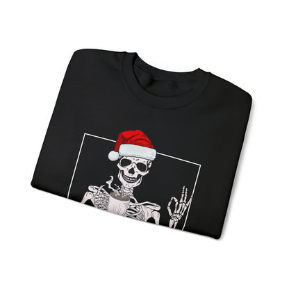 Coffee Drinking Skeleton Christmas Crewneck Sweatshirt