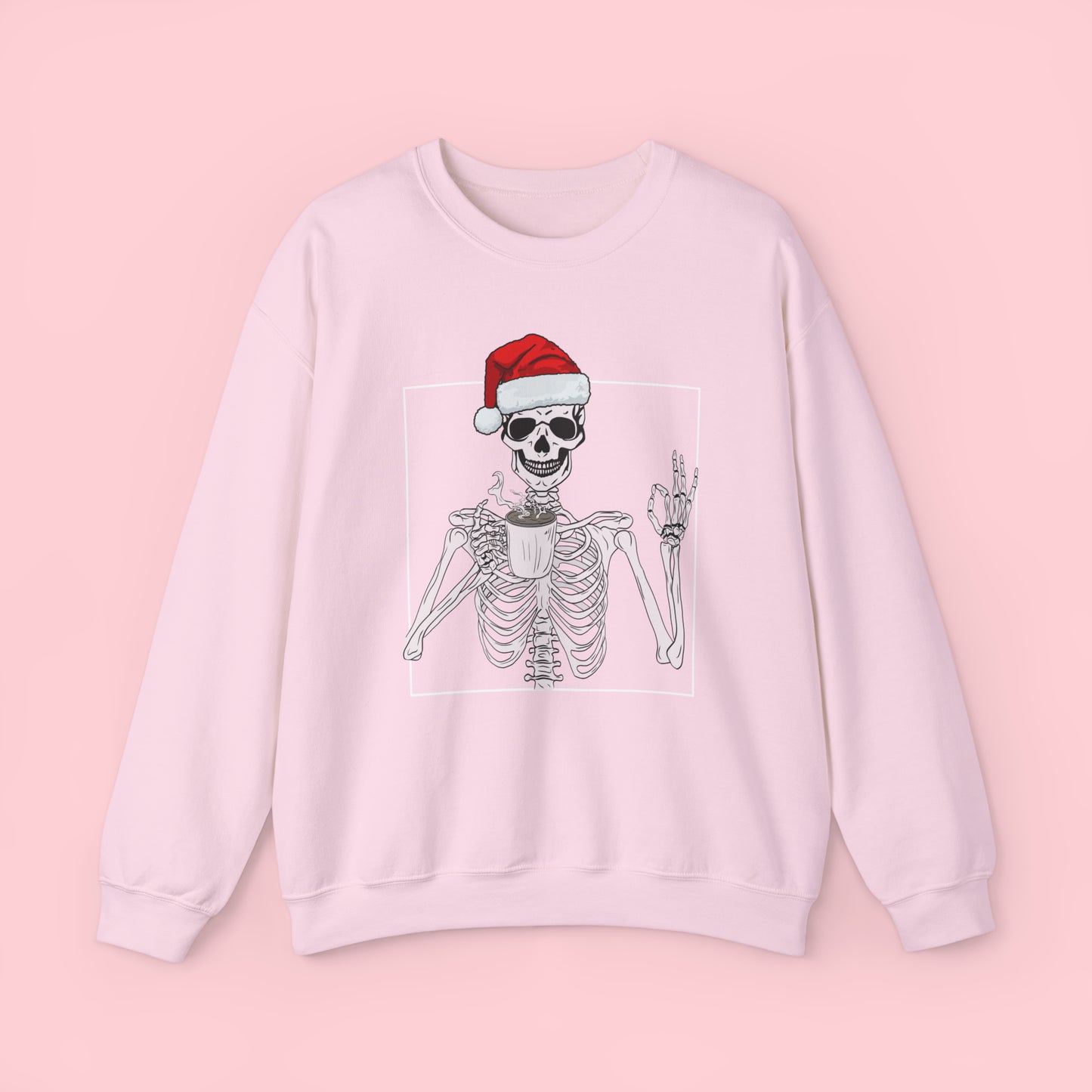 Coffee Drinking Skeleton Christmas Crewneck Sweatshirt