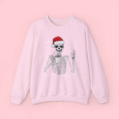 Coffee Drinking Skeleton Christmas Crewneck Sweatshirt