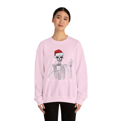 Coffee Drinking Skeleton Christmas Crewneck Sweatshirt