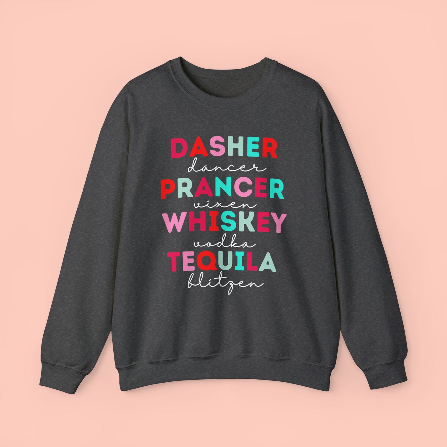 Reindeer & Alcohol names - Pink Design - Christmas Crewneck Sweatshirt