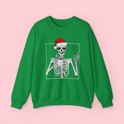 Coffee Drinking Skeleton Christmas Crewneck Sweatshirt