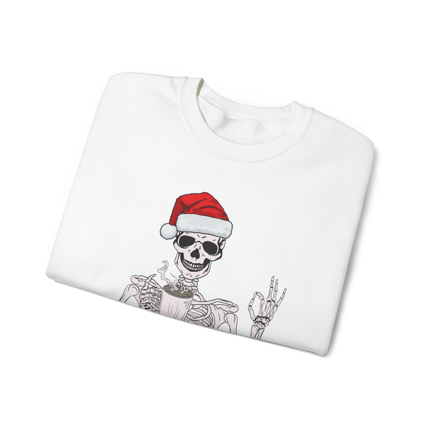 Coffee Drinking Skeleton Christmas Crewneck Sweatshirt