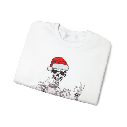 Coffee Drinking Skeleton Christmas Crewneck Sweatshirt